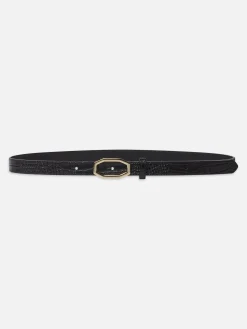 Angular Buckle Belt in Black Croc