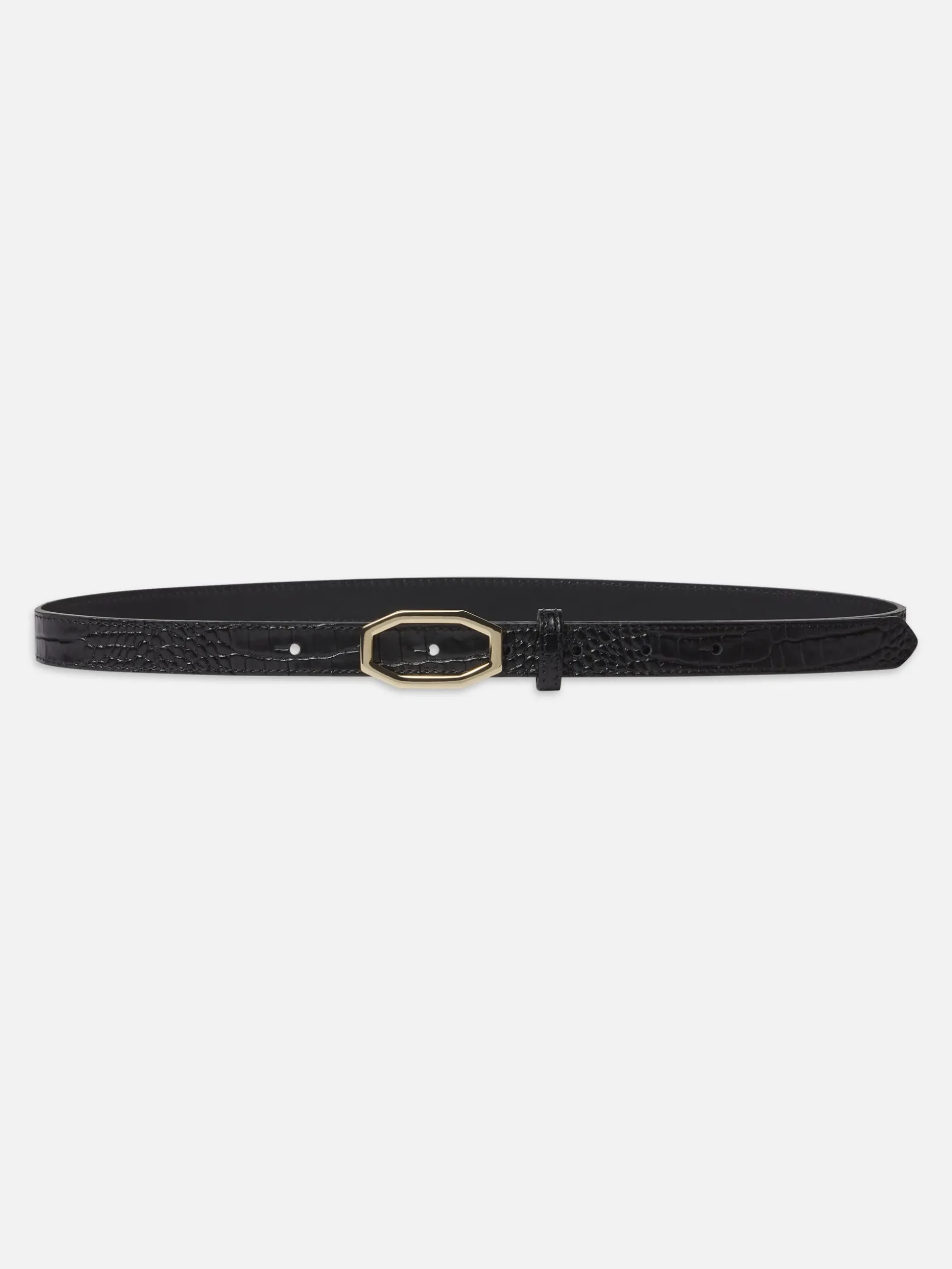Angular Buckle Belt in Black Croc