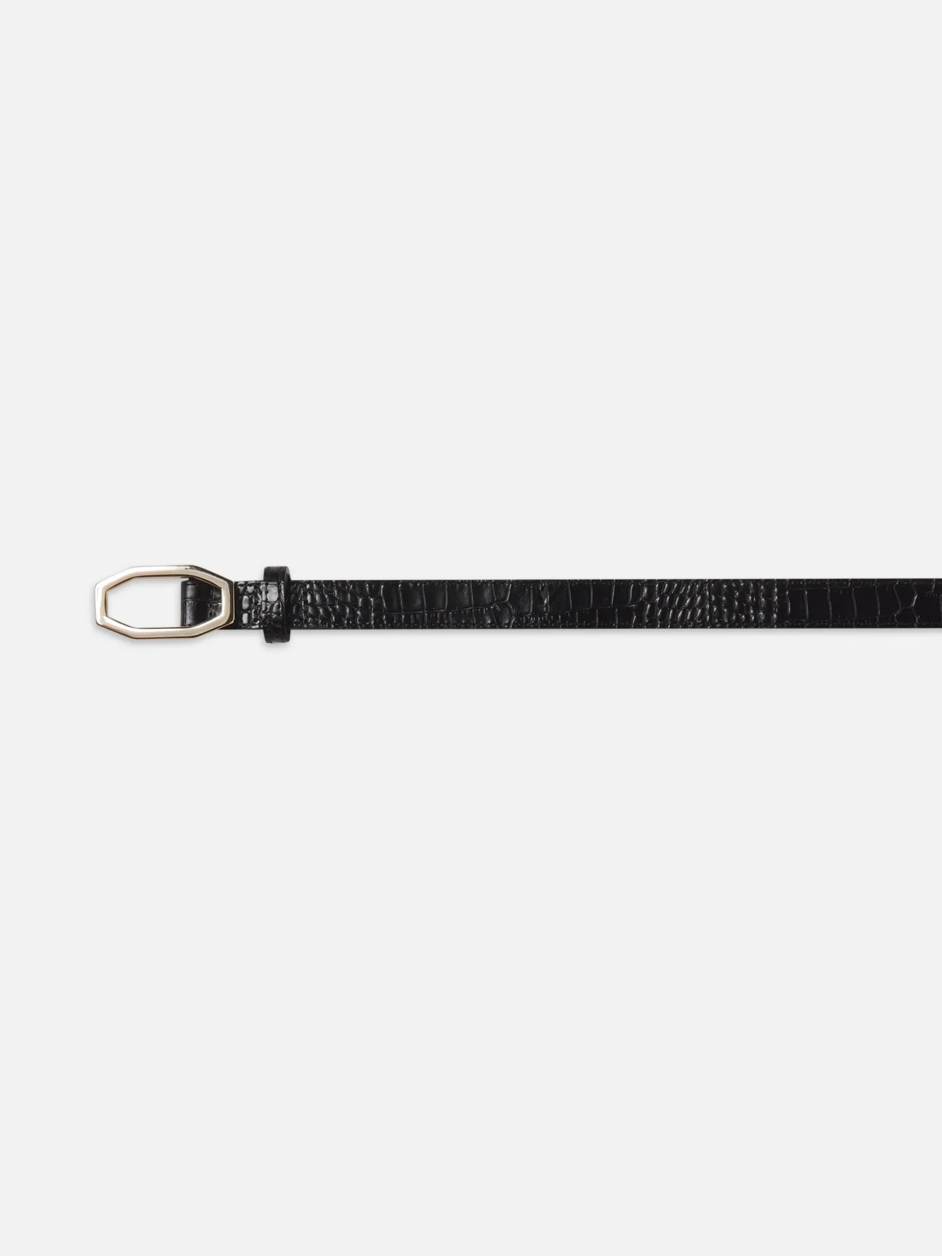 Angular Buckle Belt in Black Croc