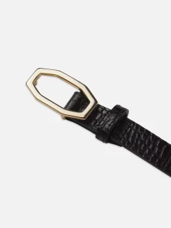 Angular Buckle Belt in Black Croc