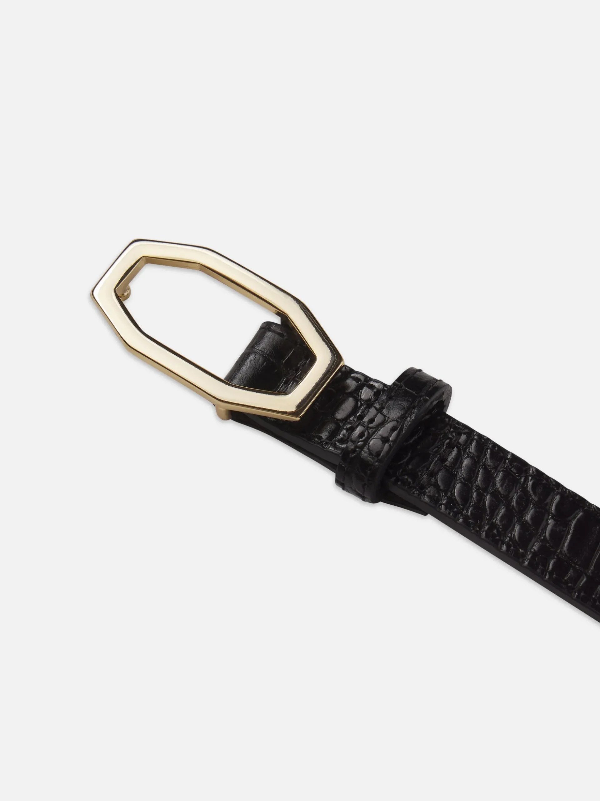 Angular Buckle Belt in Black Croc