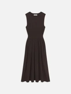 Banded Jersey Button Dress in Chocolate Brown