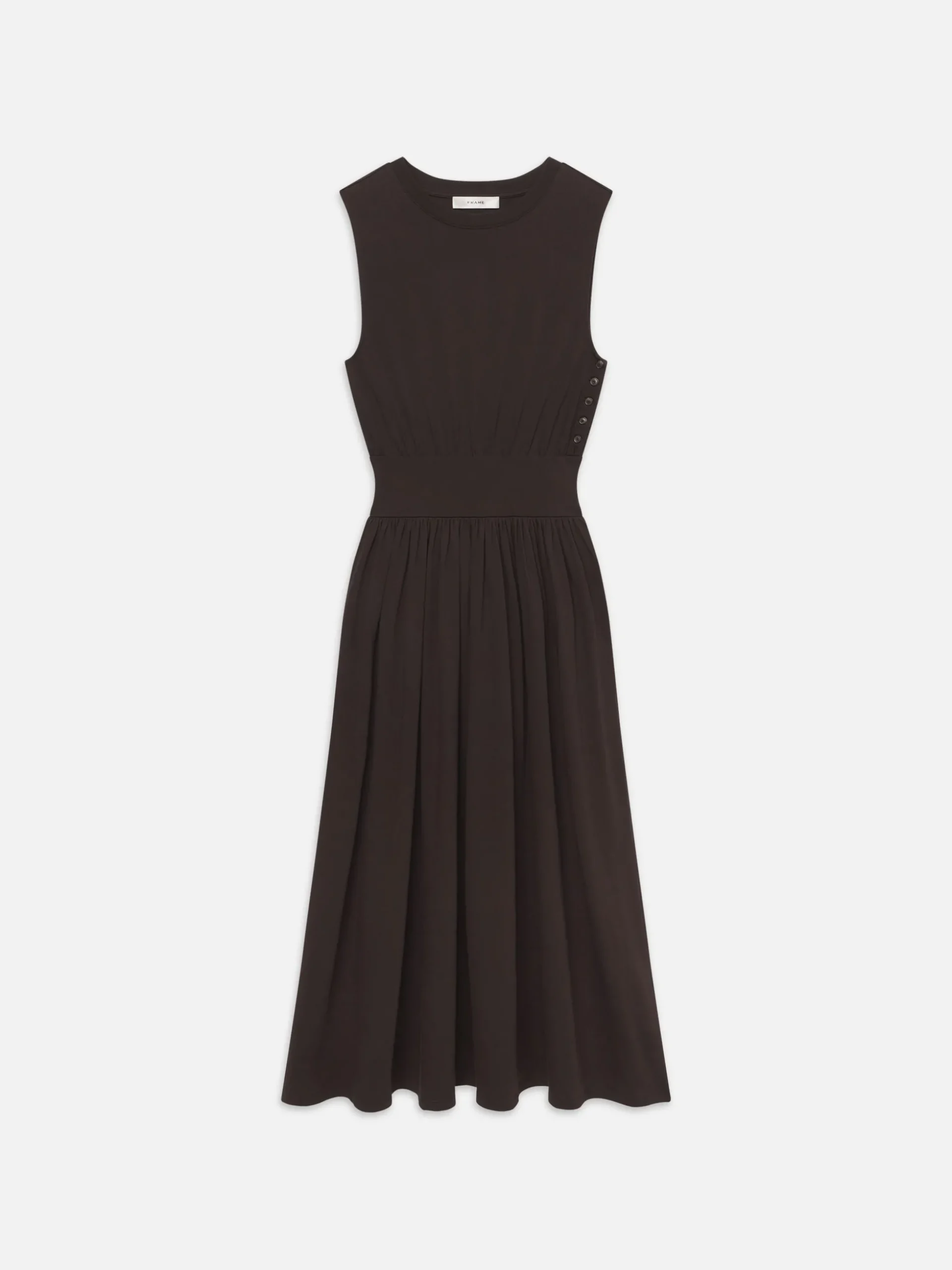 Banded Jersey Button Dress in Chocolate Brown