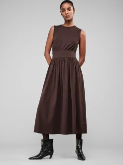 Banded Jersey Button Dress in Chocolate Brown