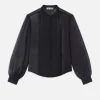 Beaded Collarless Blouse in Black