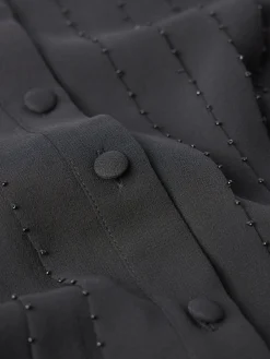 Beaded Collarless Blouse in Black