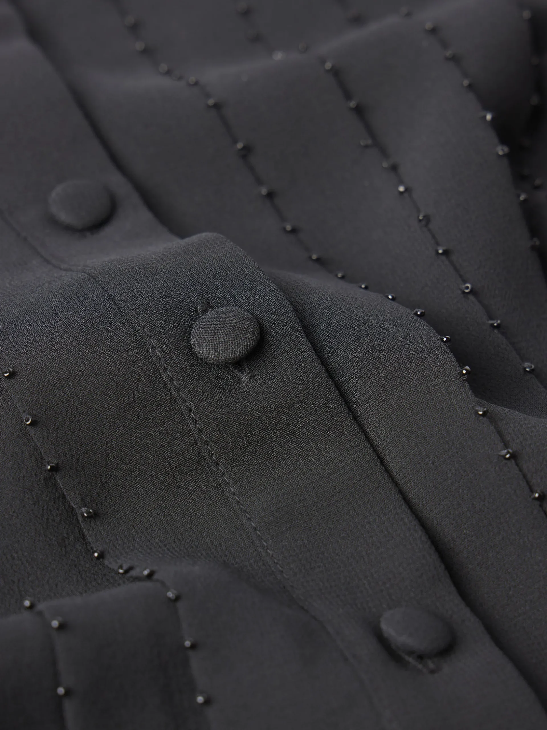 Beaded Collarless Blouse in Black