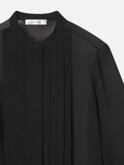 Beaded Collarless Blouse in Black