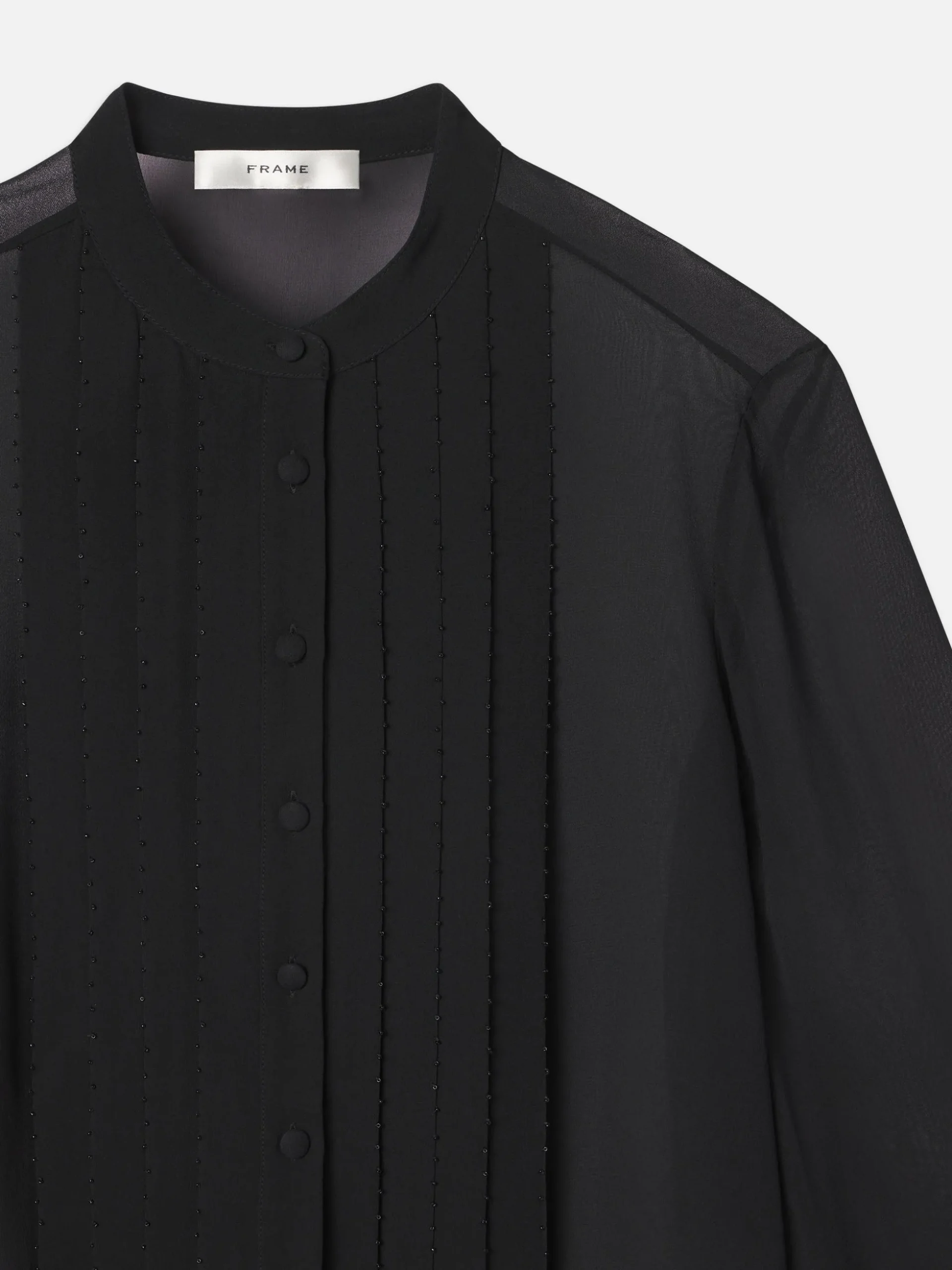 Beaded Collarless Blouse in Black