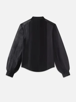 Beaded Collarless Blouse in Black