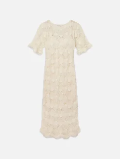 Beaded Crochet Dress in Off White