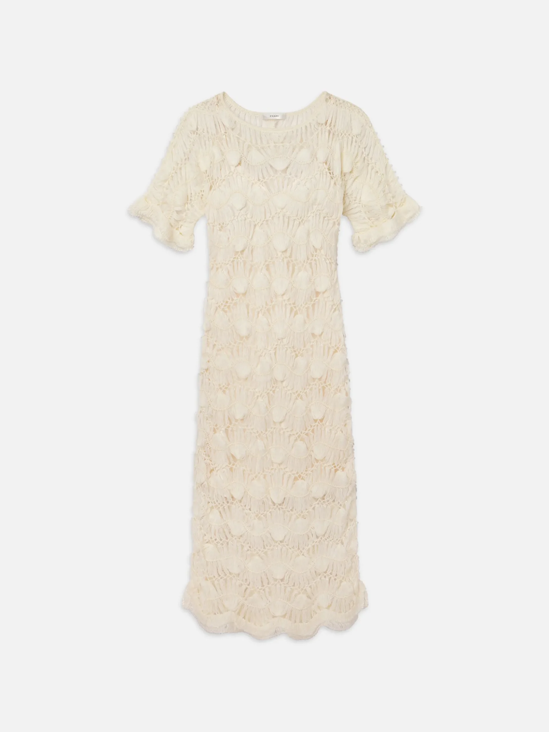 Beaded Crochet Dress in Off White