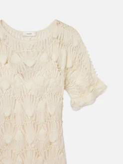 Beaded Crochet Dress in Off White