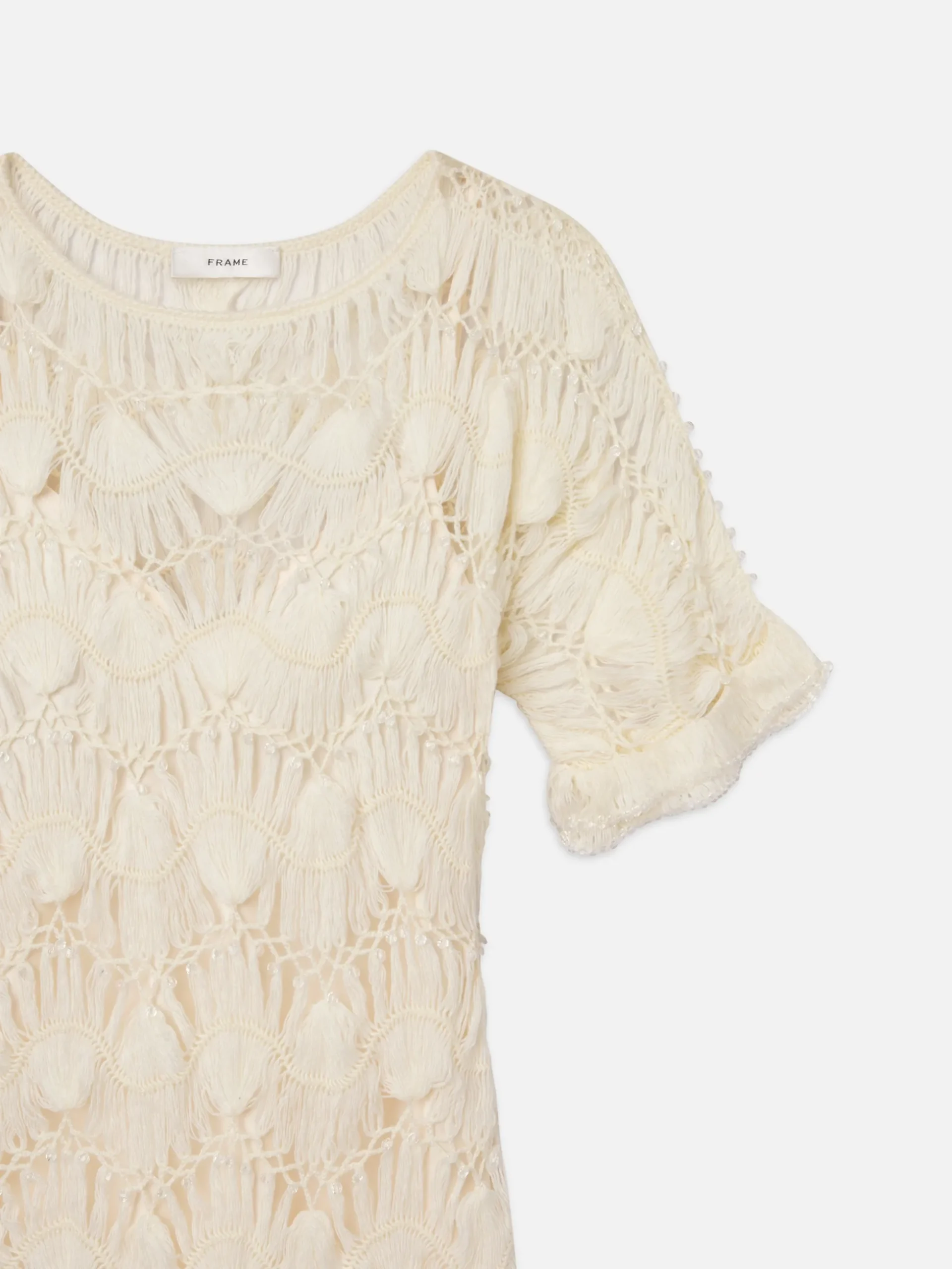 Beaded Crochet Dress in Off White