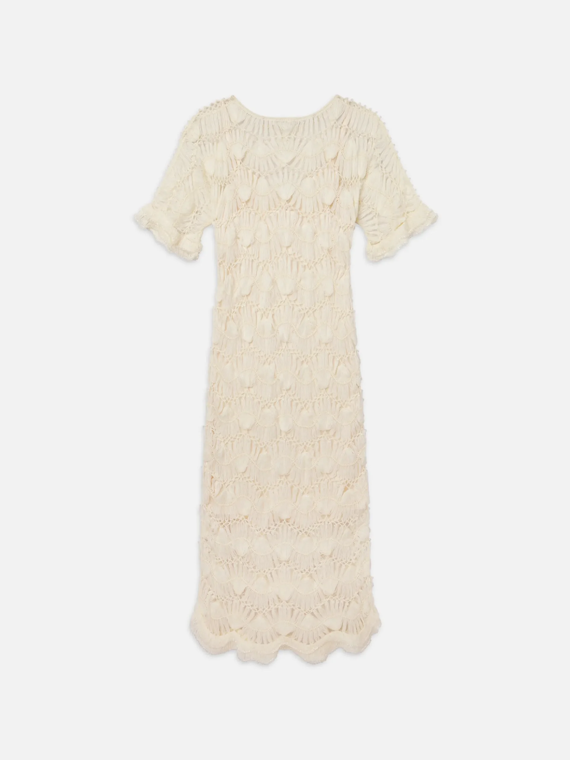 Beaded Crochet Dress in Off White