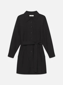 Belted Trench Long Sleeve Dress in Black
