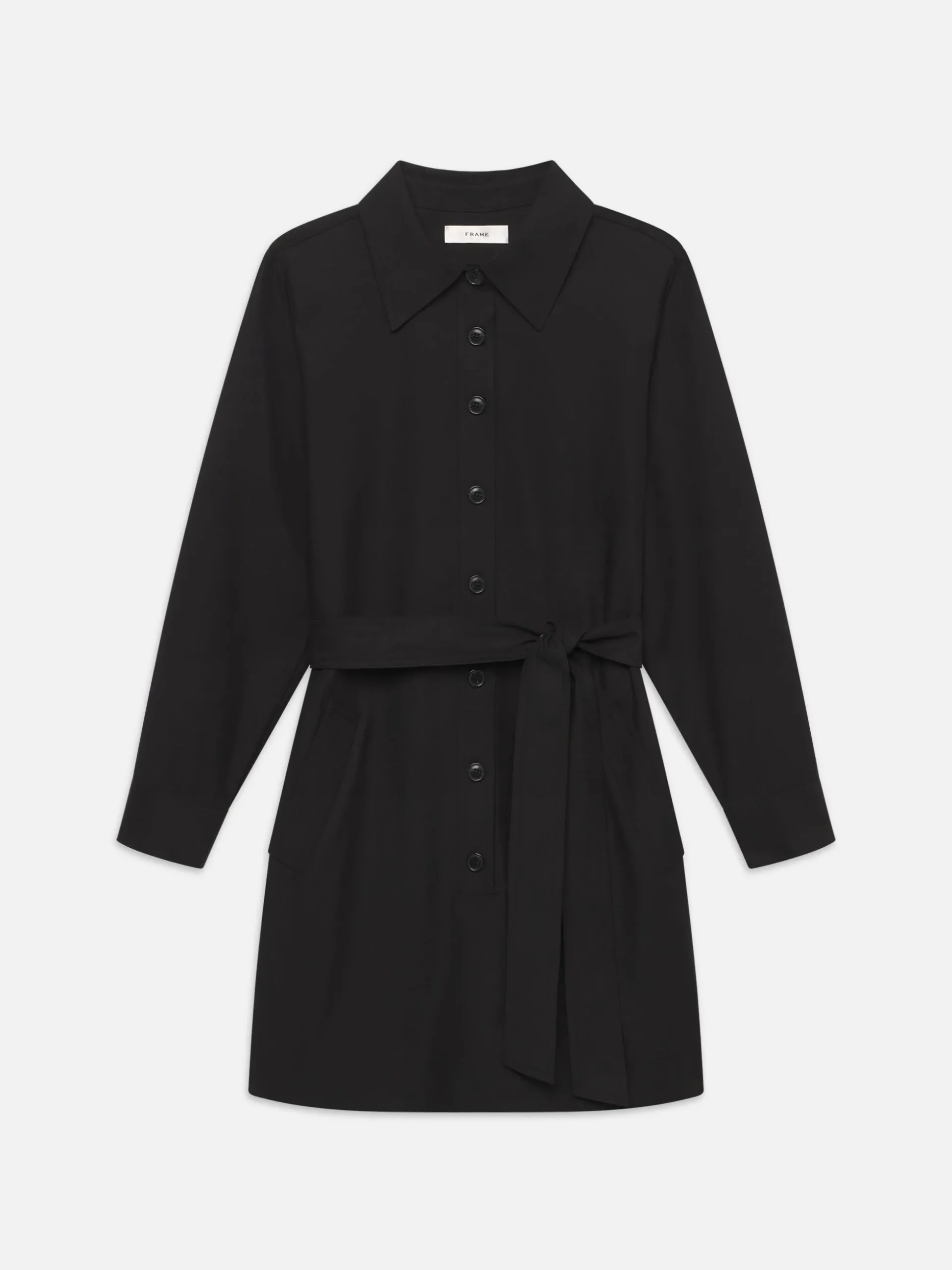 Belted Trench Long Sleeve Dress in Black