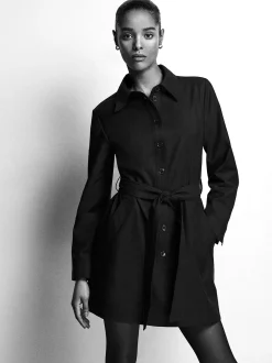 Belted Trench Long Sleeve Dress in Black