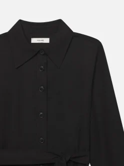 Belted Trench Long Sleeve Dress in Black