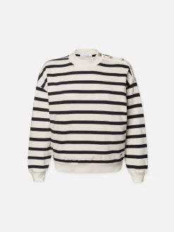Button Detail Sweatshirt in Navy Multi