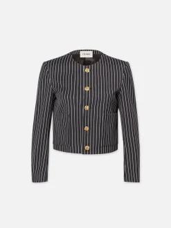 Button Front Jacket in Dark Navy Multi