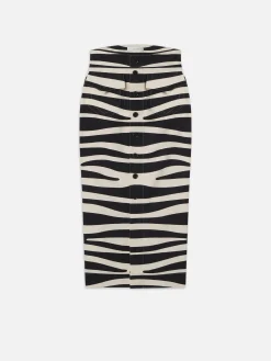 Button Front Skirt in Black Multi