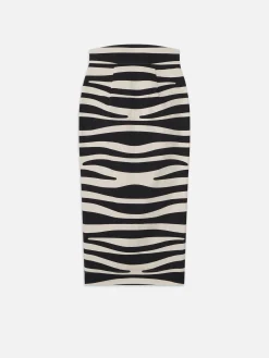 Button Front Skirt in Black Multi