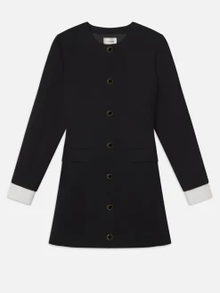 Button Front Suiting Dress in Black