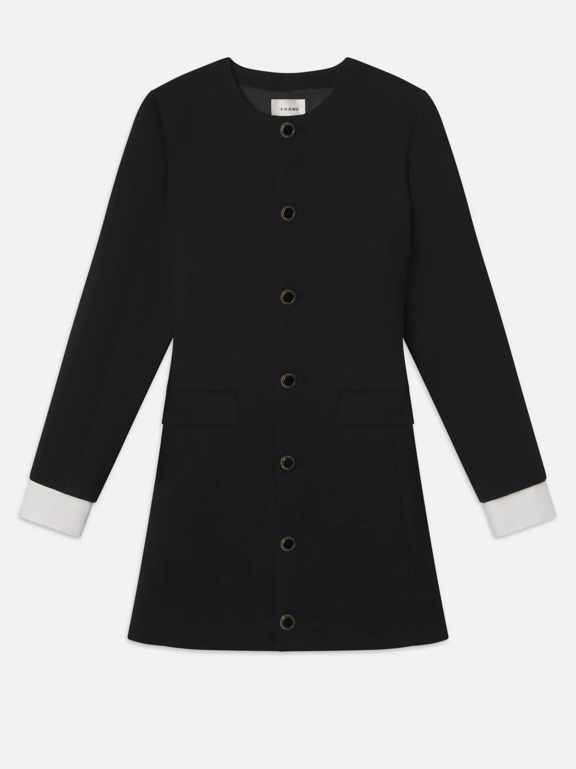 Button Front Suiting Dress in Black