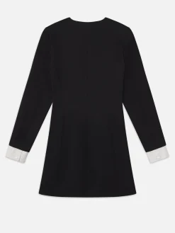 Button Front Suiting Dress in Black