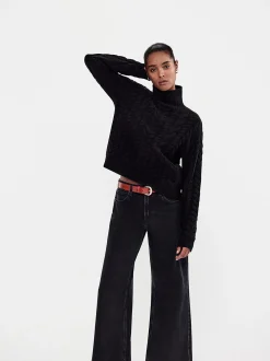 Cable Knit Turtleneck in Black