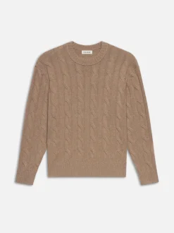 Cashmere Cable Crewneck in Light Brown