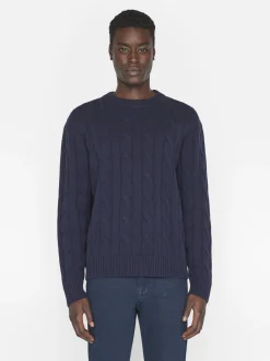 Cashmere Cable Crewneck in Navy