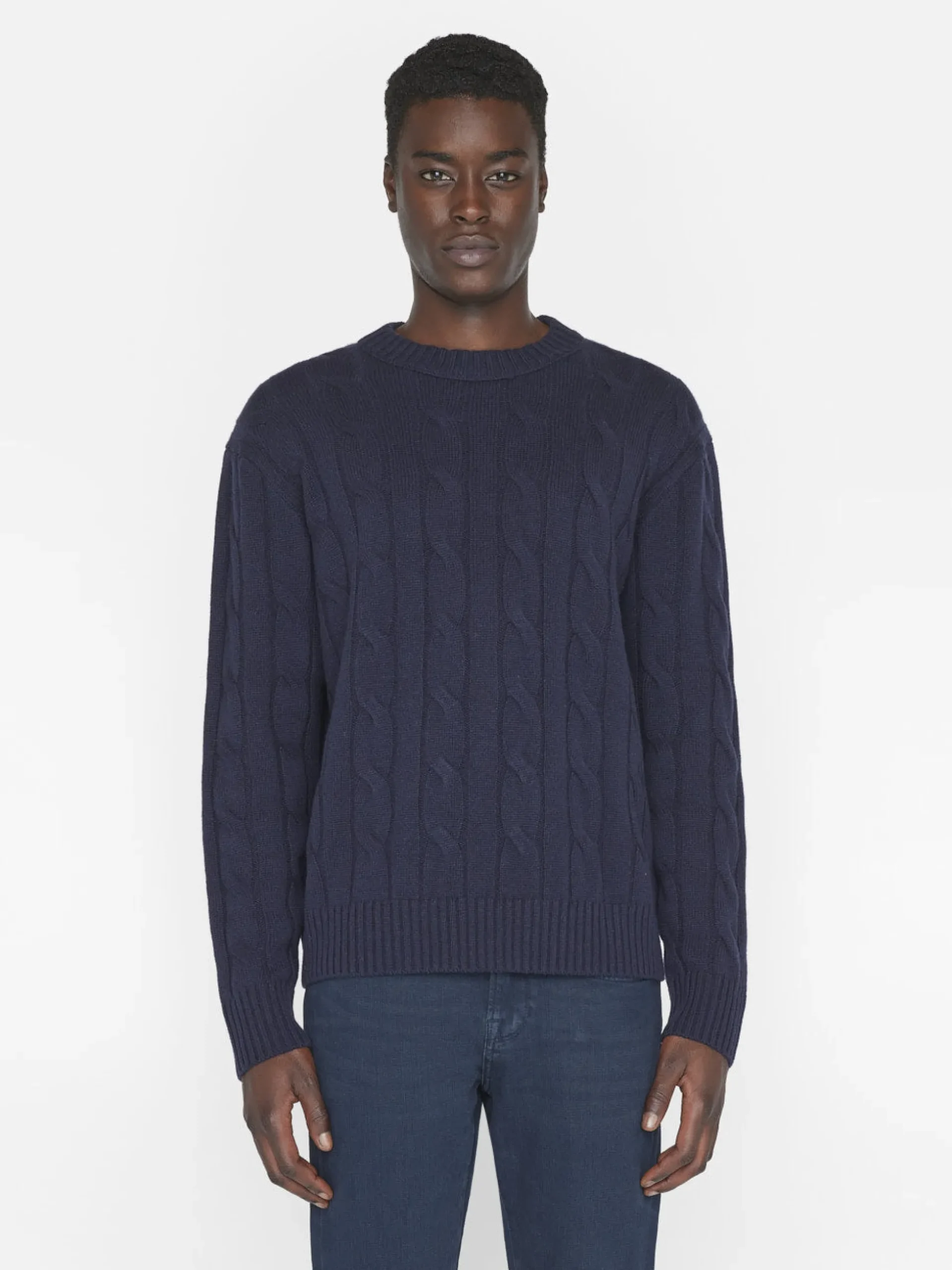 Cashmere Cable Crewneck in Navy