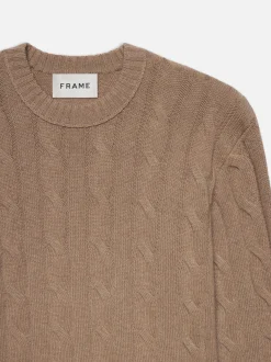 Cashmere Cable Crewneck in Light Brown