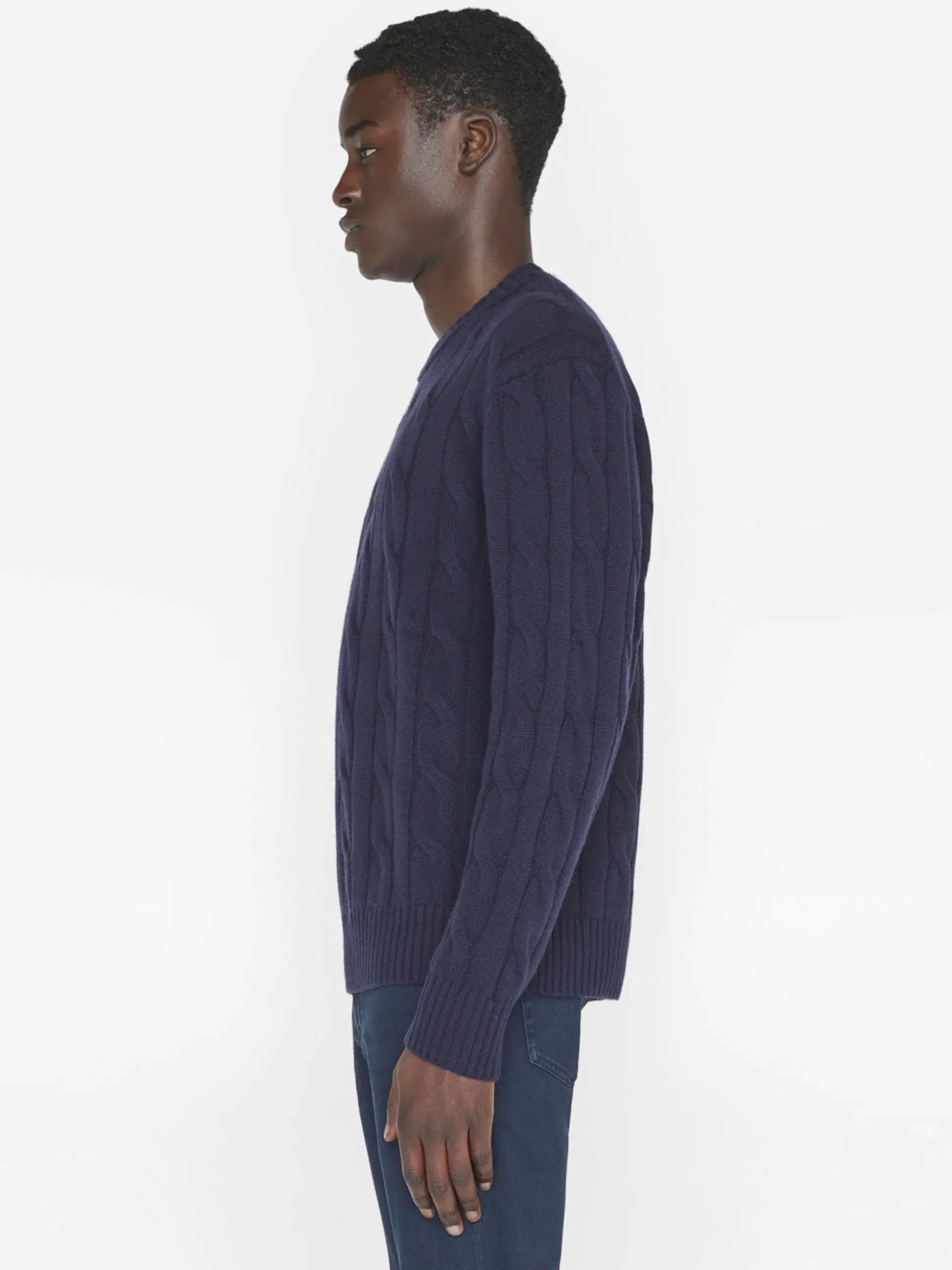 Cashmere Cable Crewneck in Navy