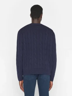 Cashmere Cable Crewneck in Navy