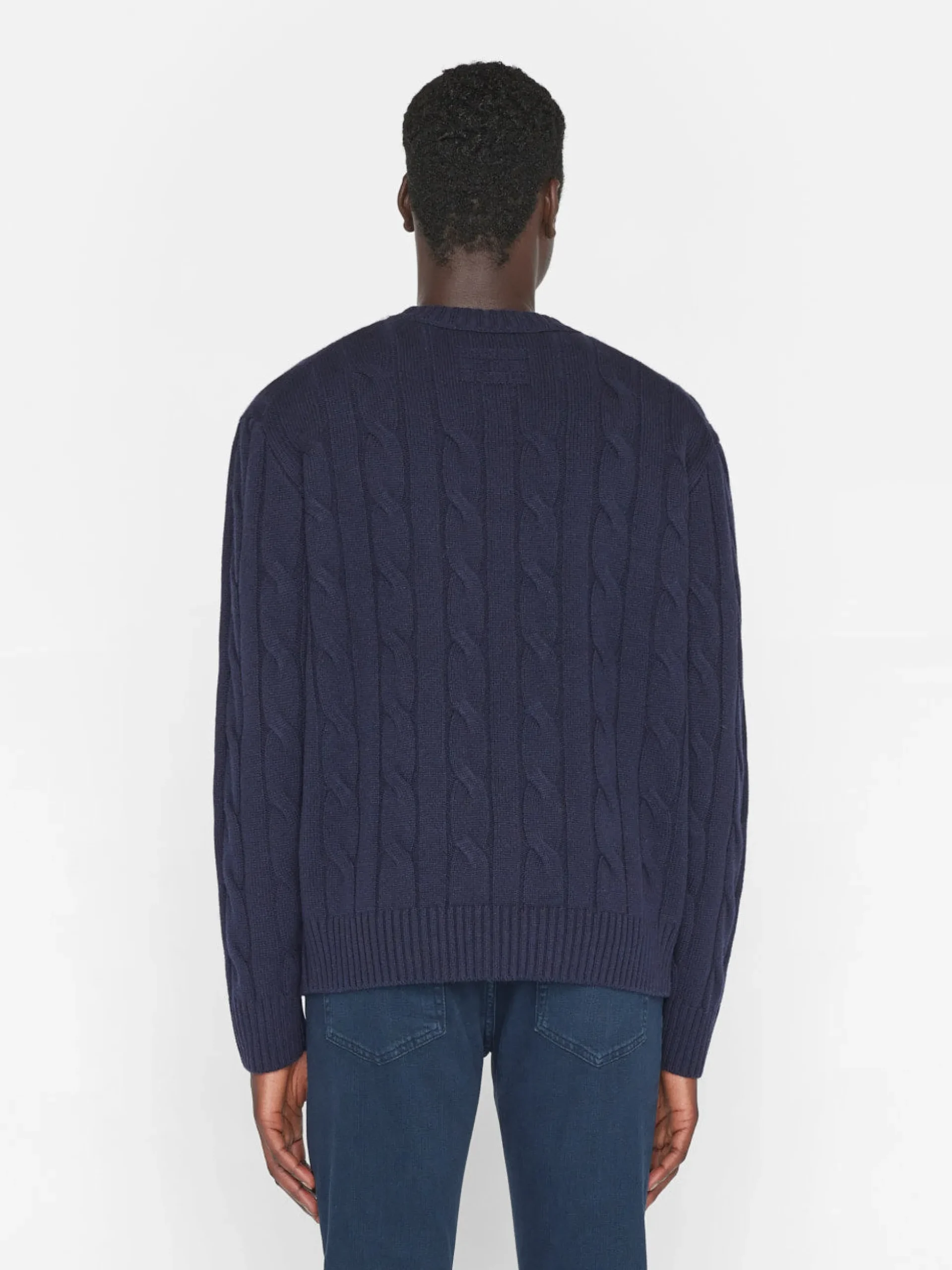 Cashmere Cable Crewneck in Navy