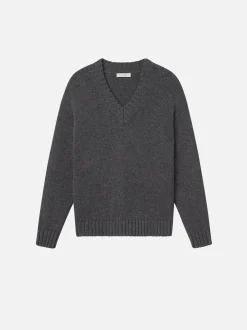 Chunky V-Neck Sweater in Charcoal Heather