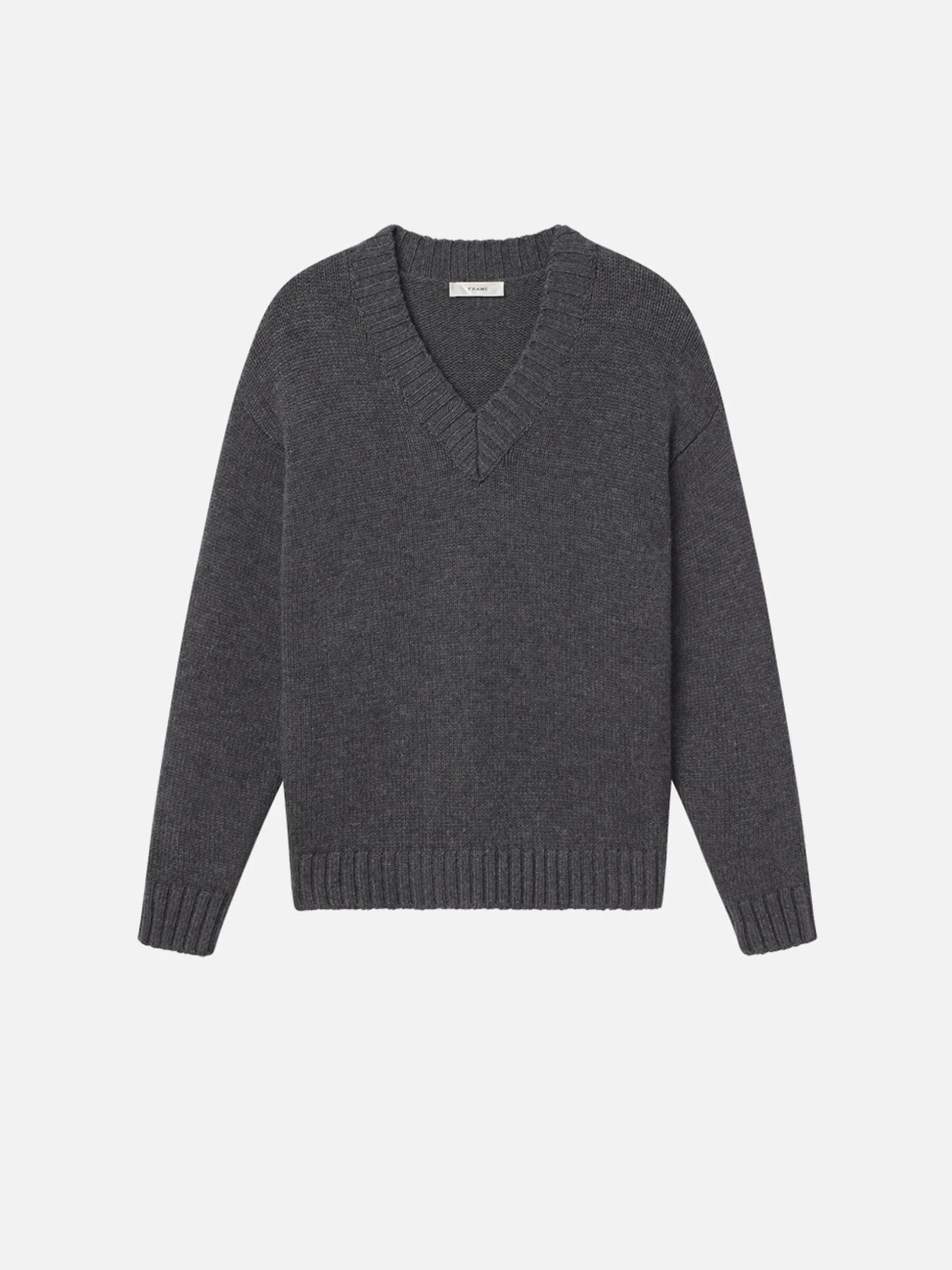 Chunky V-Neck Sweater in Charcoal Heather