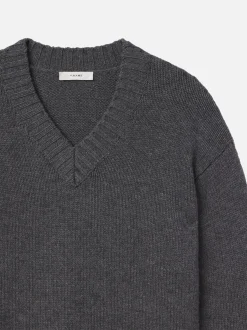 Chunky V-Neck Sweater in Charcoal Heather