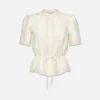 Cinched Lace Trim Blouse in Cream