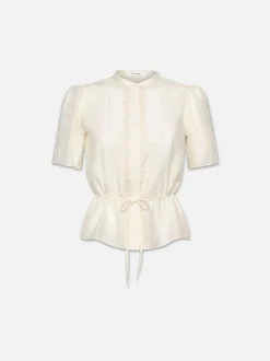 Cinched Lace Trim Blouse in Cream
