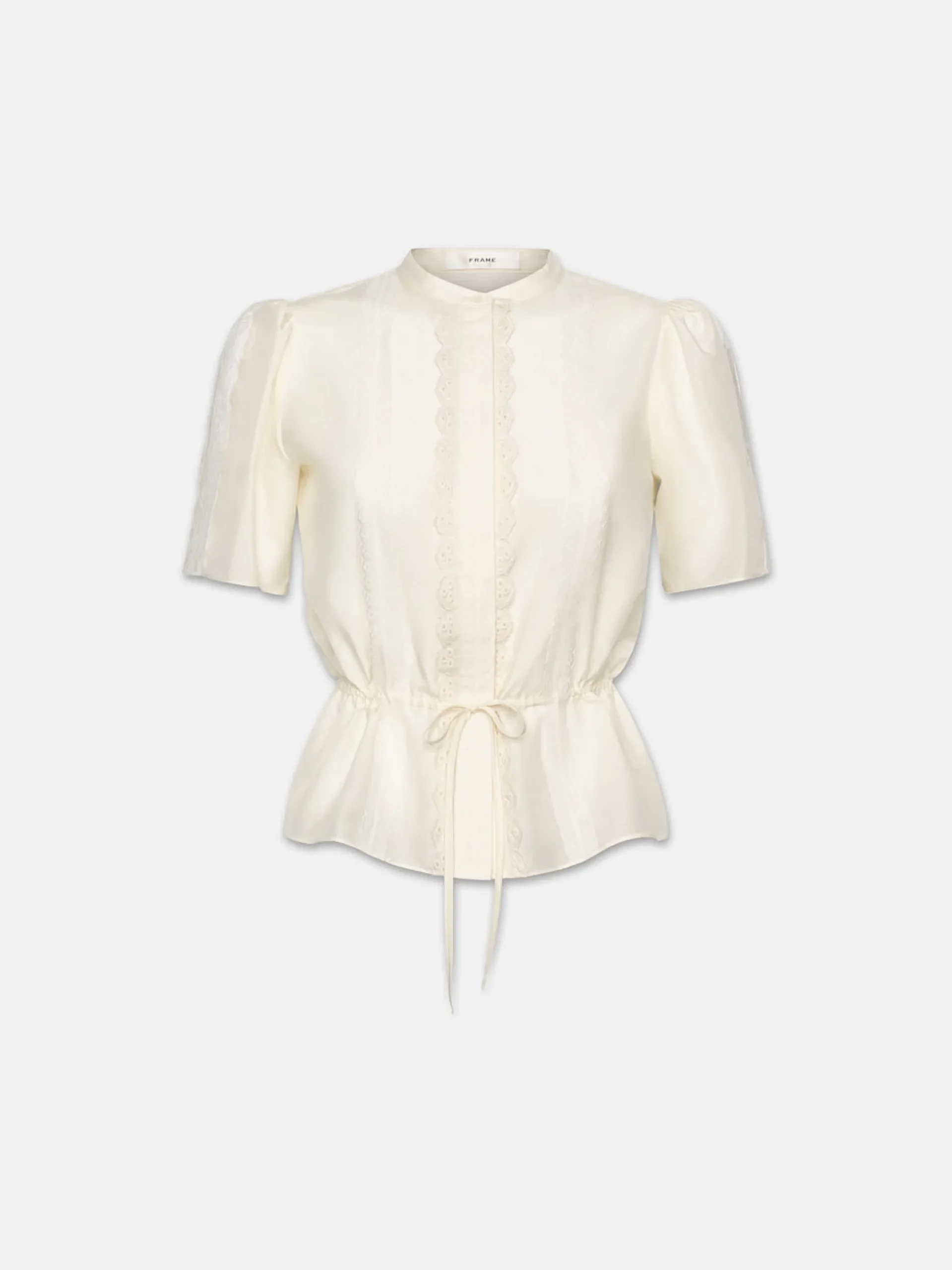 Cinched Lace Trim Blouse in Cream