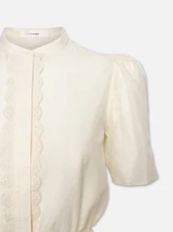 Cinched Lace Trim Blouse in Cream