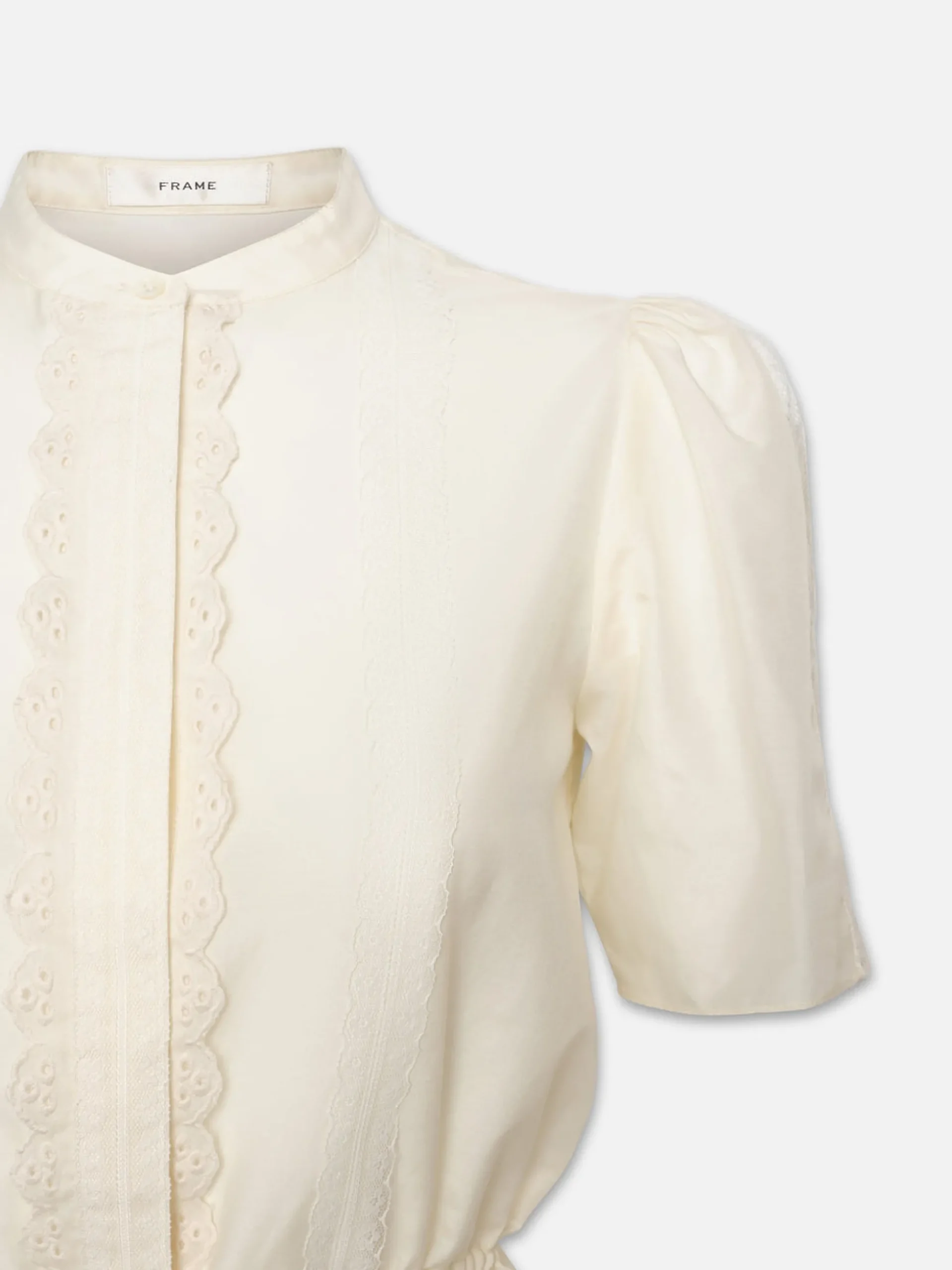 Cinched Lace Trim Blouse in Cream