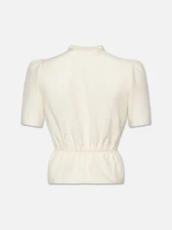 Cinched Lace Trim Blouse in Cream