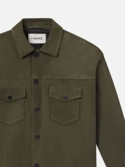 Clean Suede Jacket in Dark Olive