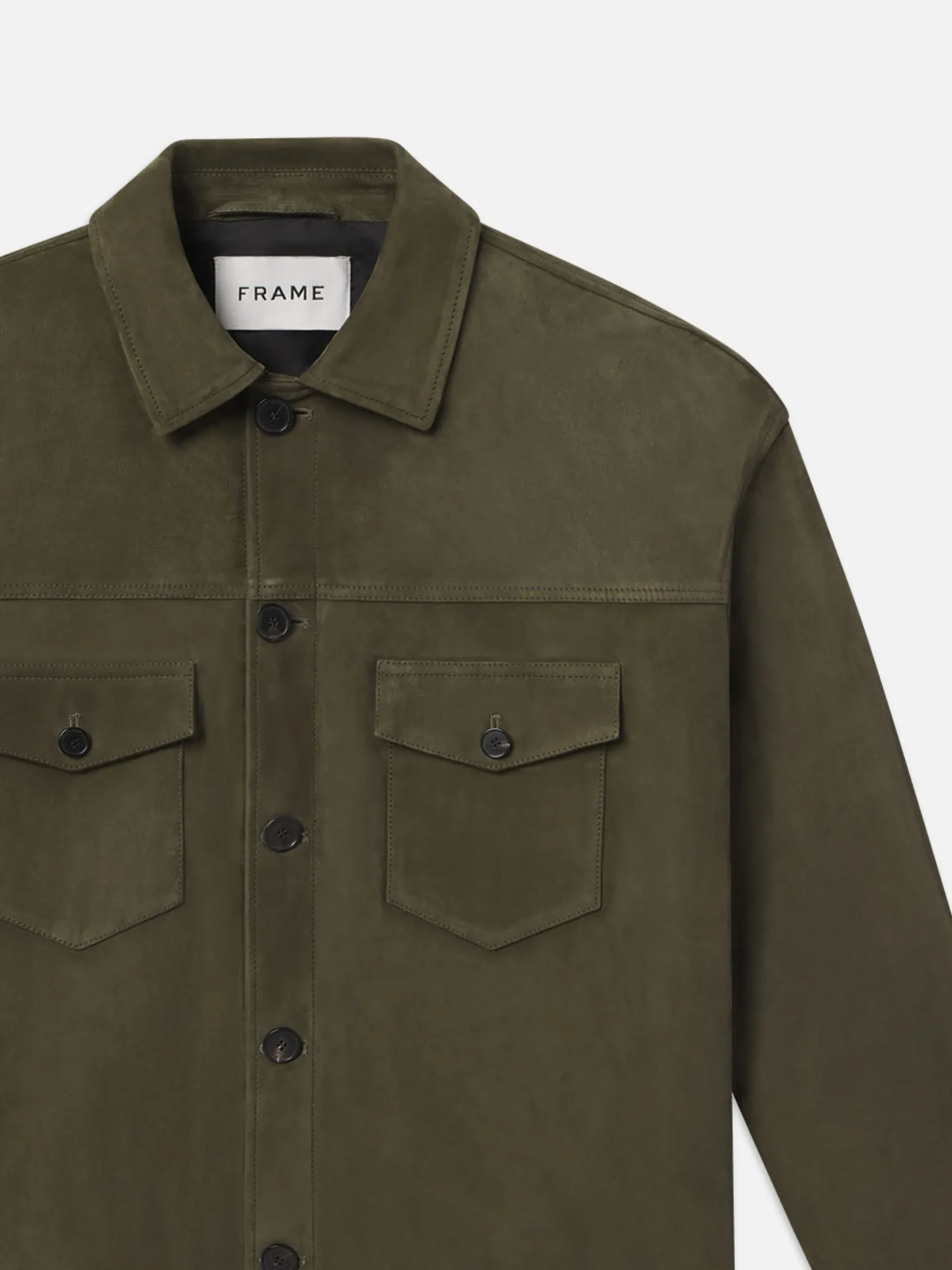 Clean Suede Jacket in Dark Olive