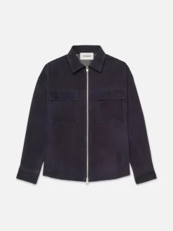 Clean Suede Zip Shirt in Dark Navy